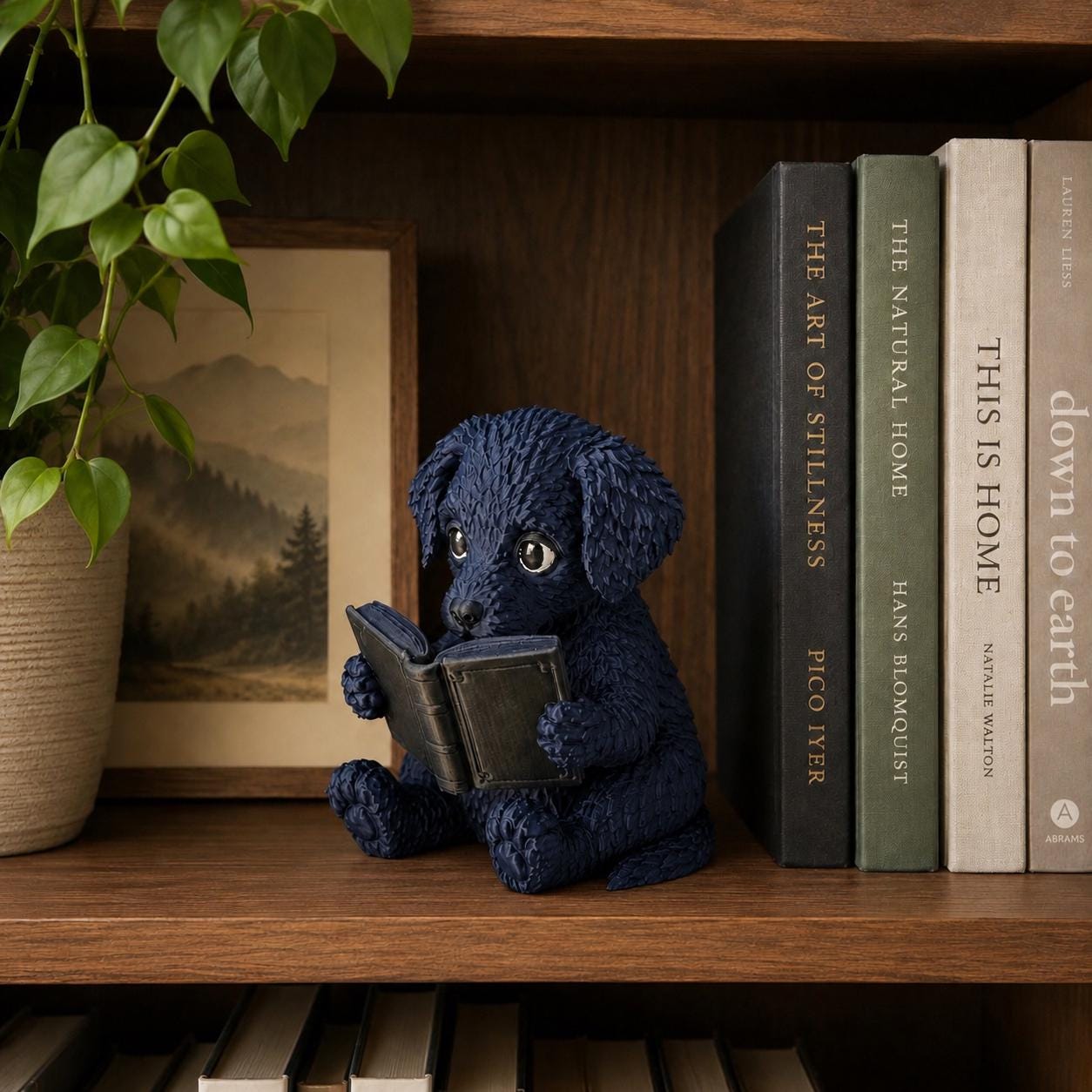 Reading Puppy Figurine, Cute 3d Printed Dog Reading Book Decor, 3D Printed Puppy Statue, Book Lover Gift, Bookshelf Decor, Desk Buddy