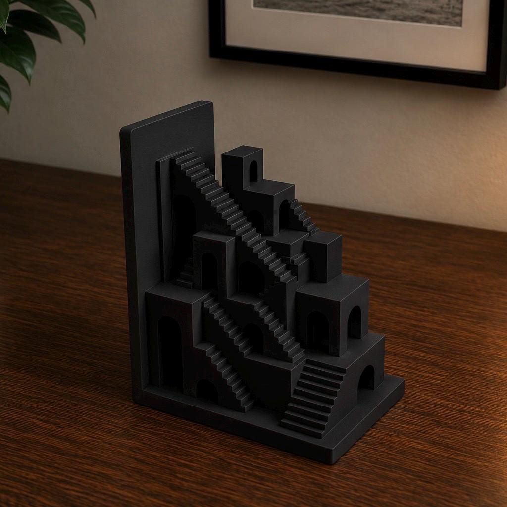 Surreal Staircase Bookend, Architectural Book Holder, Modern Geometric Shelf Decor, Unique Gift for Book Lovers, 3D Printed Bookend