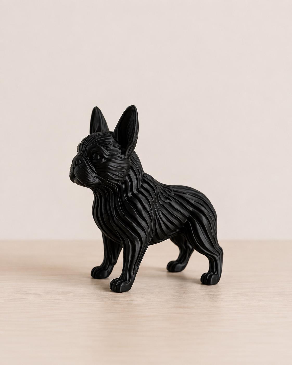 3D Printed French Bulldog Figurine, Modern Dog Statue, Desk Decor, Gold Black
