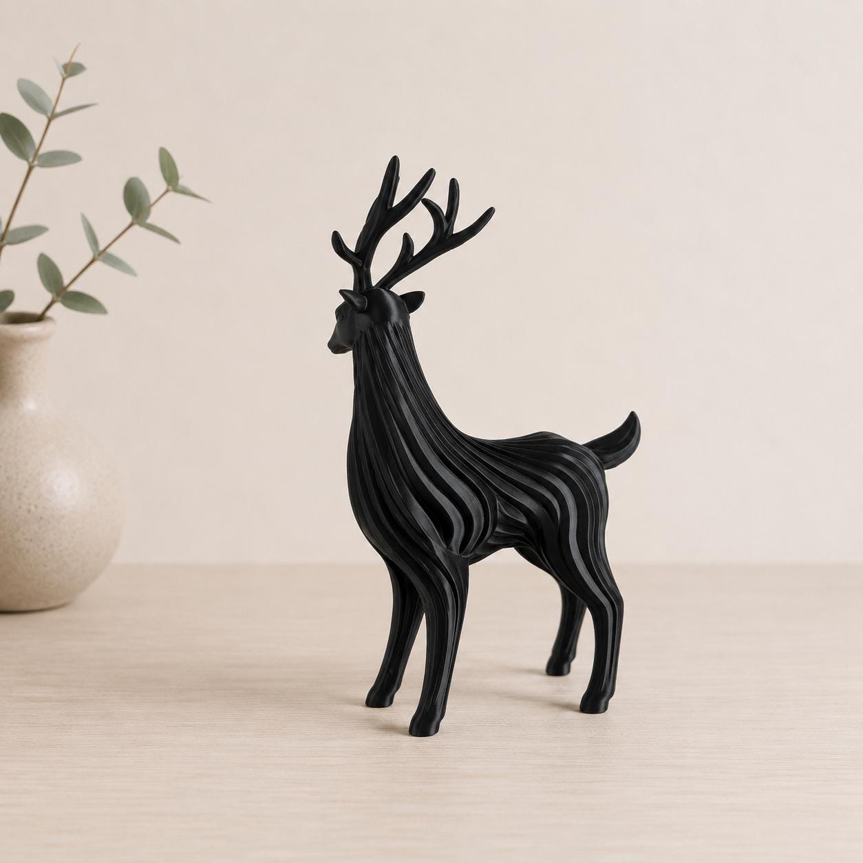 Minimalist Deer Figurine, 3D Printed Stag Sculpture, Modern Woodland Decor