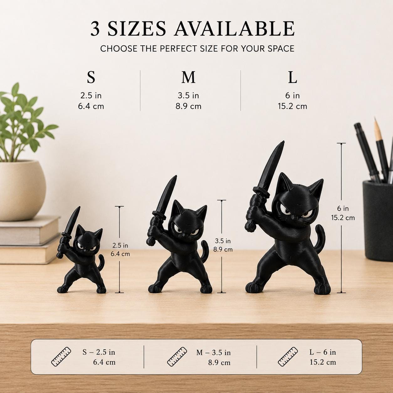 Black Ninja Cat Figurine, Cute Samurai Cat Statue, Kawaii Cat Decor, Mini Desk Companion, Gamer Gift, Ninja Cat Collectible, 3D Printed Gift