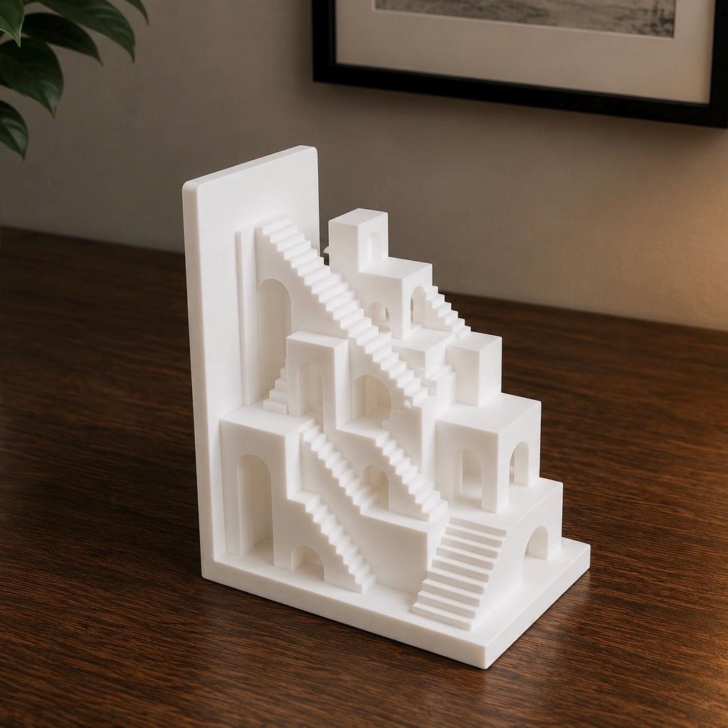Surreal Staircase Bookend, Architectural Book Holder, Modern Geometric Shelf Decor, Unique Gift for Book Lovers, 3D Printed Bookend