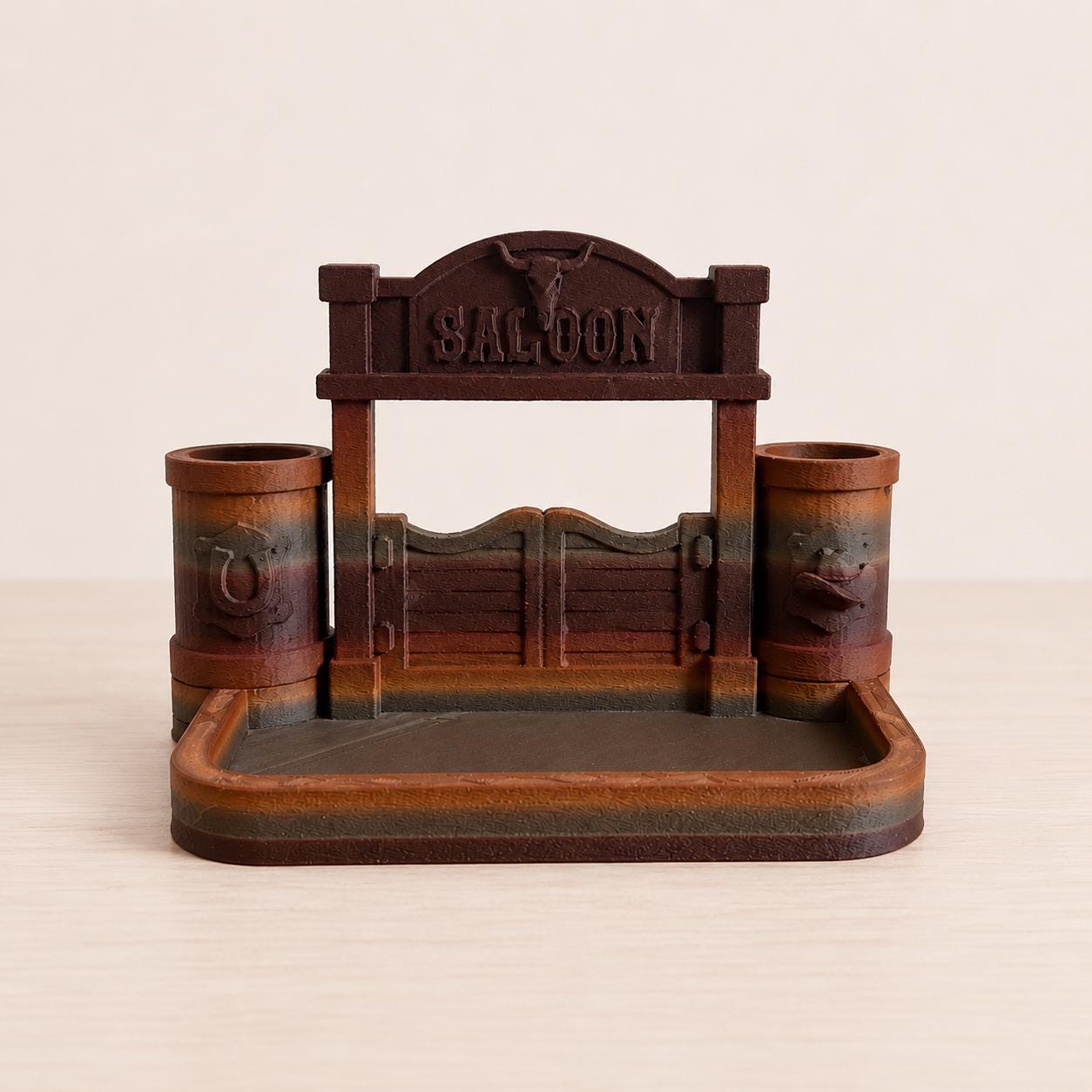 Wild West Saloon Desk Organizer, 3D Printed Pen Holder, Rustic Office Decor