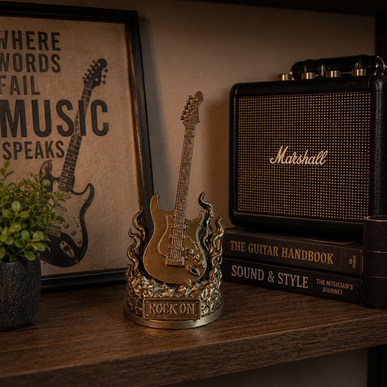 3d printed Rock Guitar Statue, Guitar Player Gift, Music Lover Decor, Guitar Desk Decor, Guitar Shelf Decor, Rock Music Gift