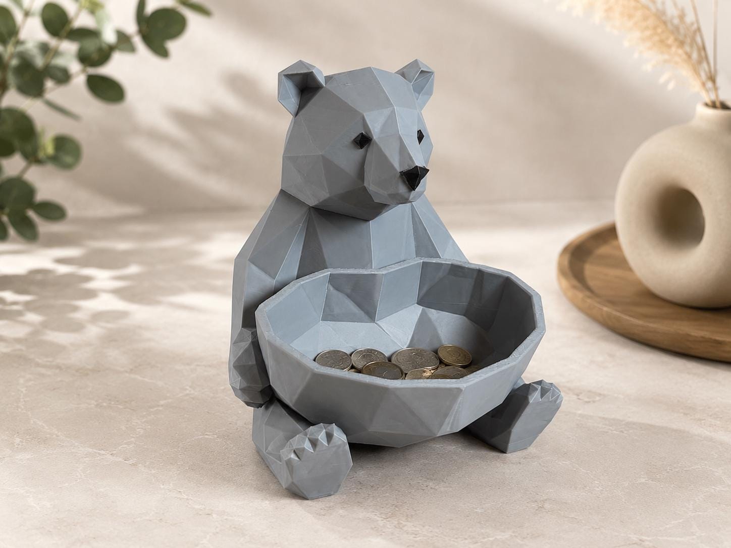 Low Poly Bear Jewelry Dish, Cute Bear Catchall Tray, 3D Printed Bear Bowl Organizer, Entryway Key Holder, Modern Animal Desk Decor