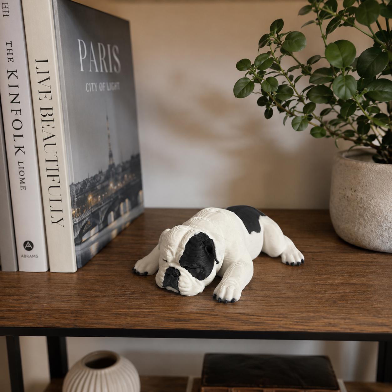 Sleeping English/ American Bulldog Figurine, Bulldog Desk Buddy, Cute Dog Decor, 3D Printed Puppy Statue, Nightstand Decor, Dog Lover Gift