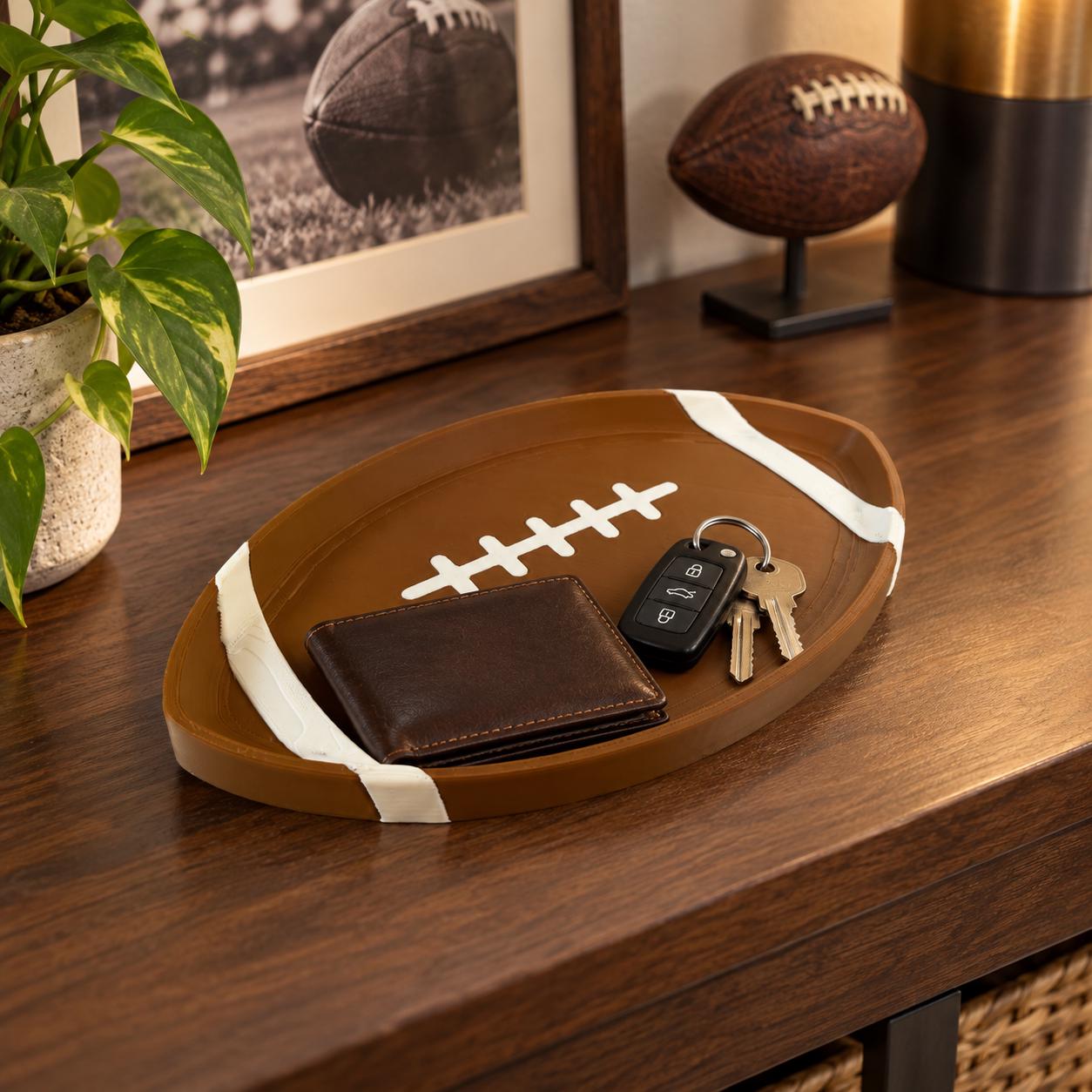 Football Shaped Catchall Tray, 3D Printed Game Day Snack Dish, Key Bowl & Desk Organizer, Football Fan Gift, Sports Room Decor