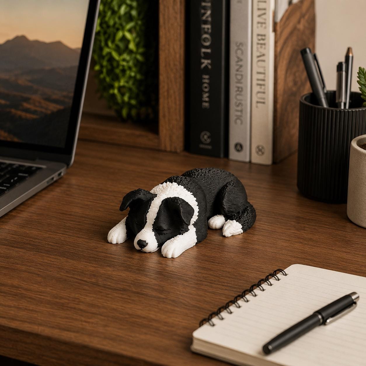 Sleeping Border Collie Dog Figurine, Border Collie Desk Buddy, Cute Dog Shelf Decor, 3D Printed Border Collie Gift