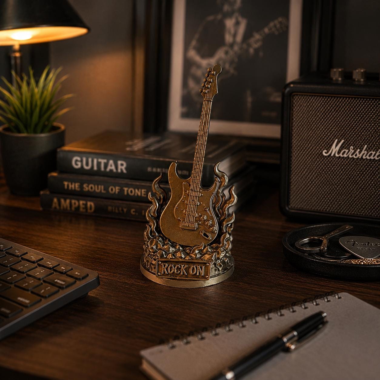 3d printed Rock Guitar Statue, Guitar Player Gift, Music Lover Decor, Guitar Desk Decor, Guitar Shelf Decor, Rock Music Gift