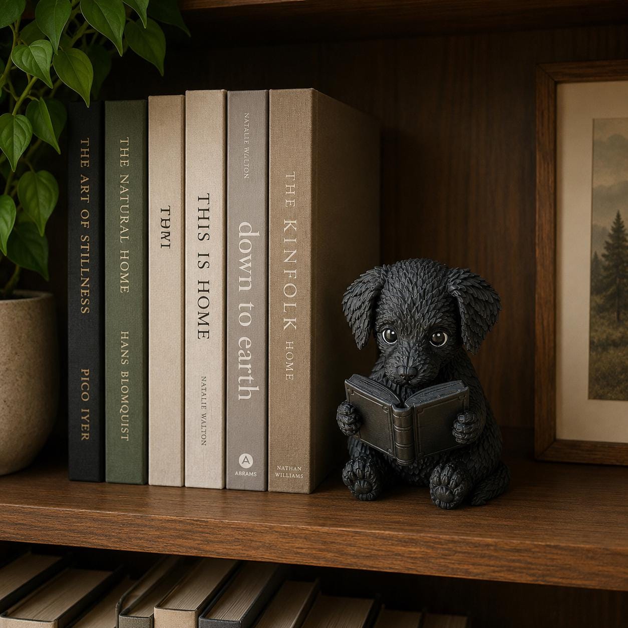Reading Puppy Figurine, Cute 3d Printed Dog Reading Book Decor, 3D Printed Puppy Statue, Book Lover Gift, Bookshelf Decor, Desk Buddy