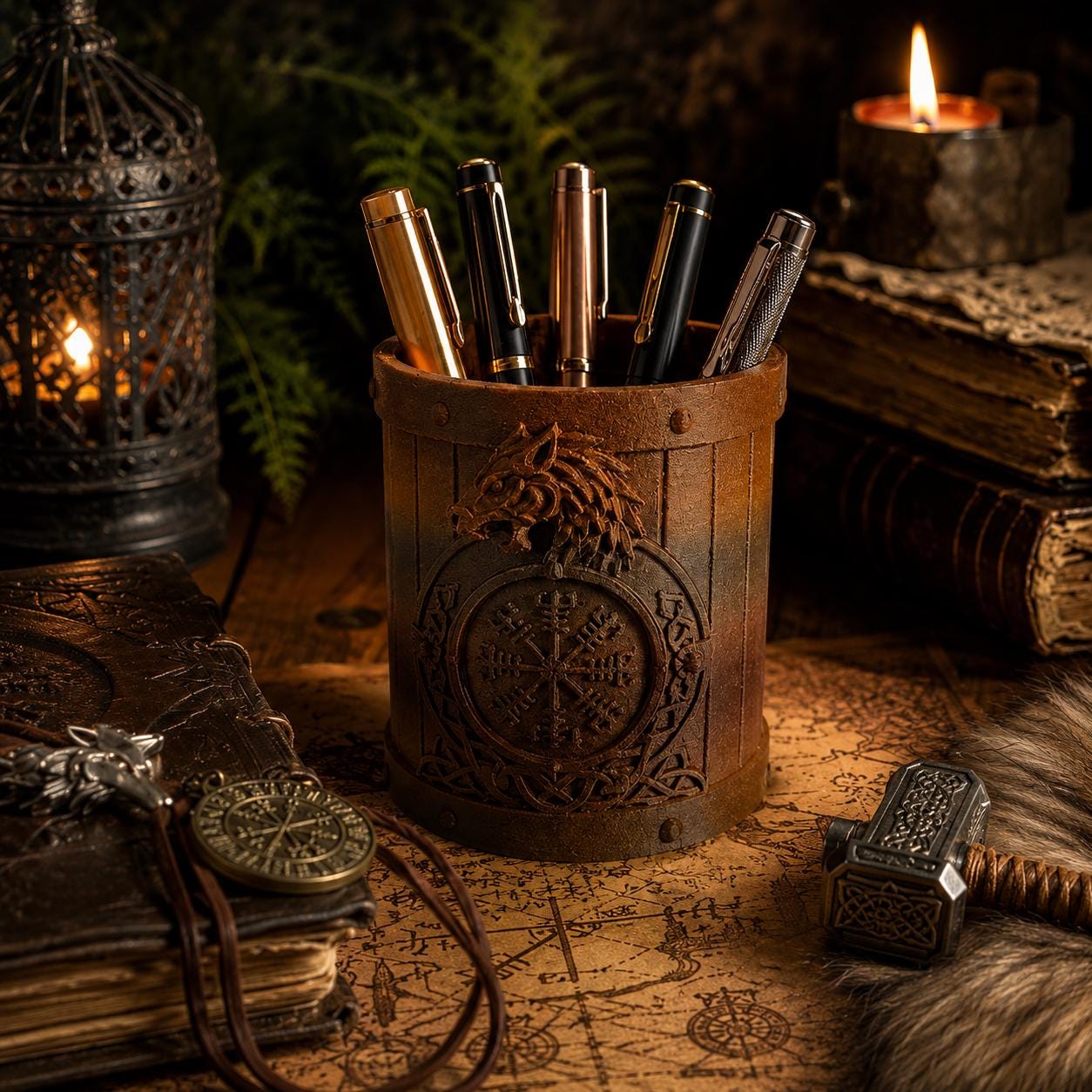 Viking Wolf Pen Holder, Norse Mythology Desk Organizer, 3D Printed Fantasy Decor