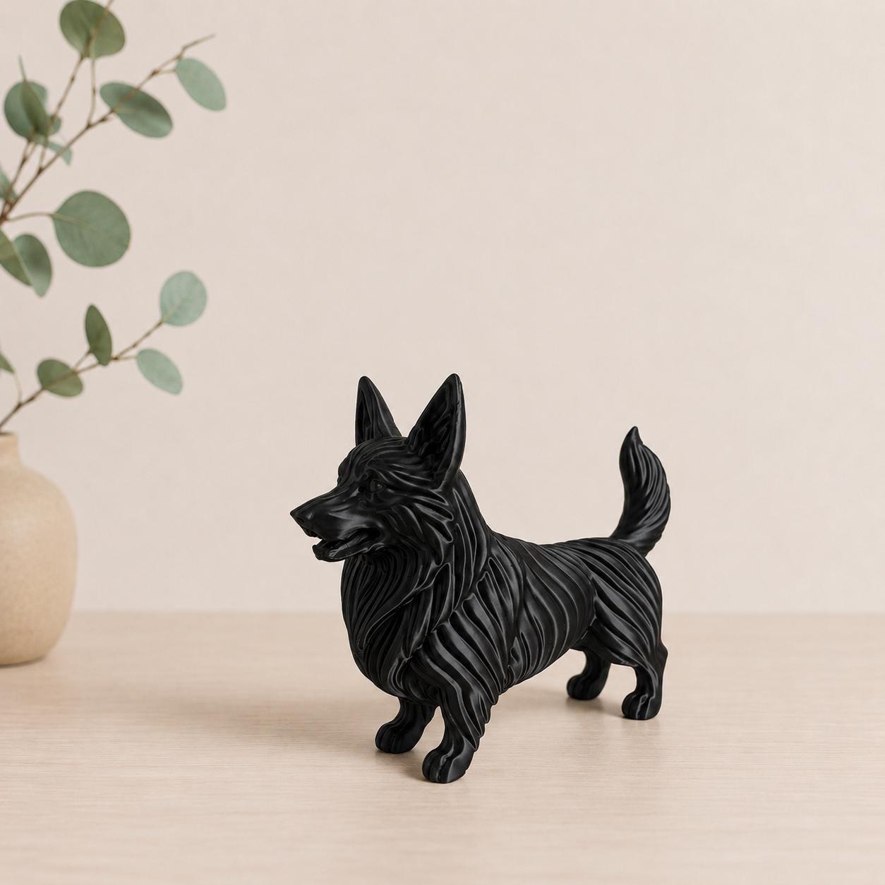 3D Printed Welsh Corgi Figurine, Modern Dog Sculpture, Pet Lover Shelf Decor