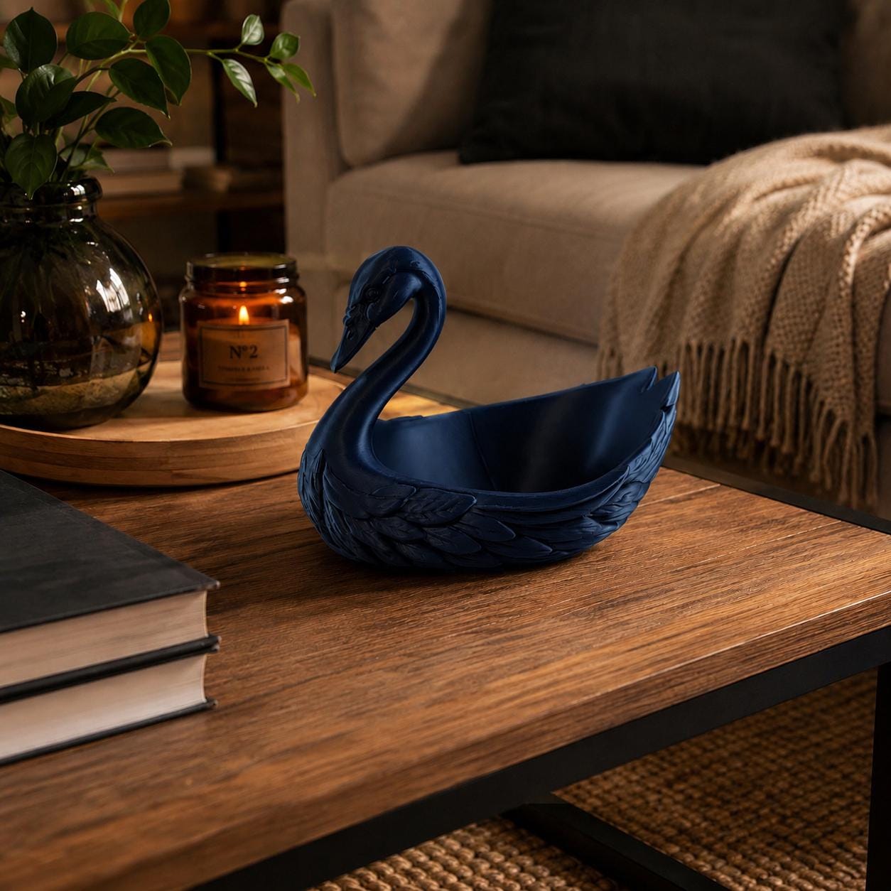Matte Black Swan Catchall | Decorative Key Bowl | Jewelry Organizer | Gothic Home Decor | Gift for Her
