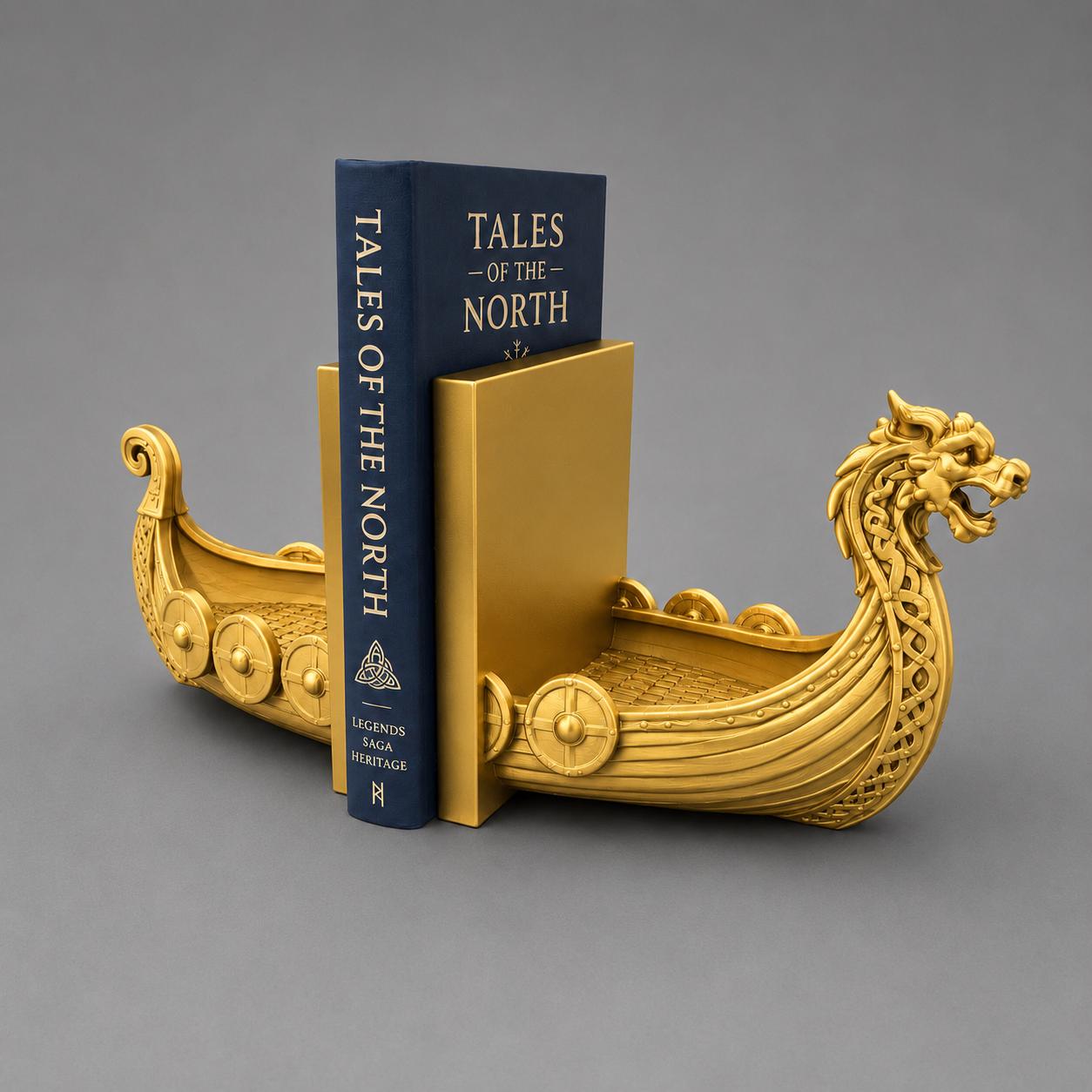 Viking Ship Bookends Set of 2, Norse Dragon Book Ends, Viking Longship Book Holder, Nordic Bookshelf Decor, Gift for Book Lovers