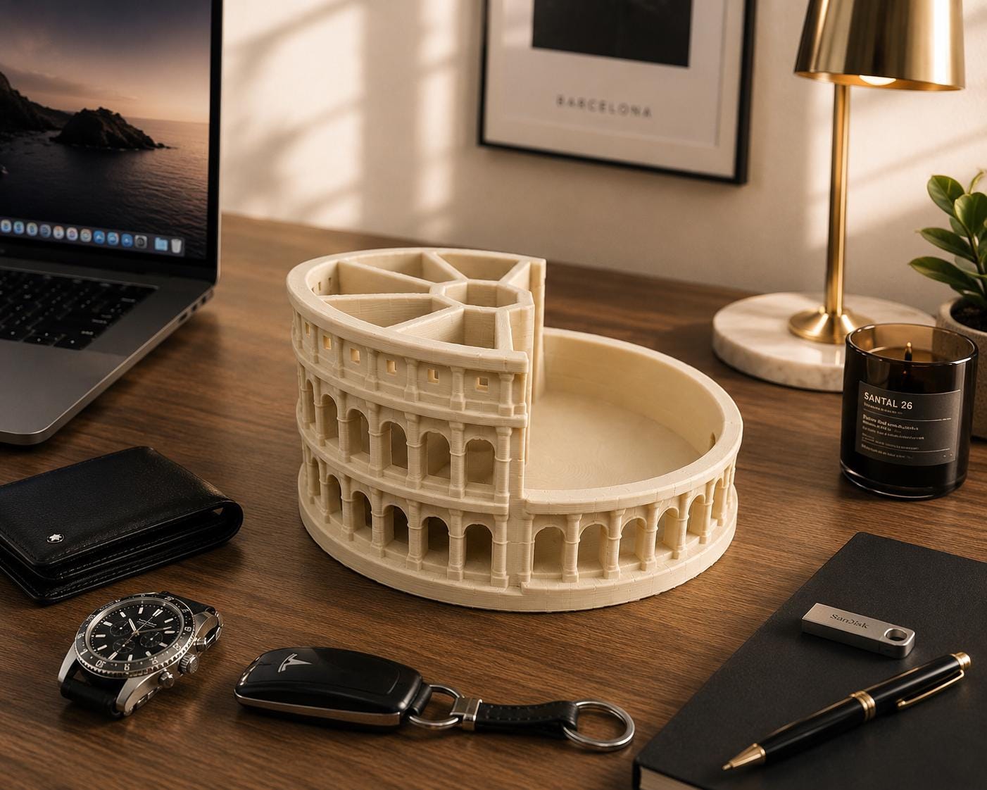 Colosseum Desk Organizer, Roman Architecture Pen Holder, 3D Printed Office Storage Tray