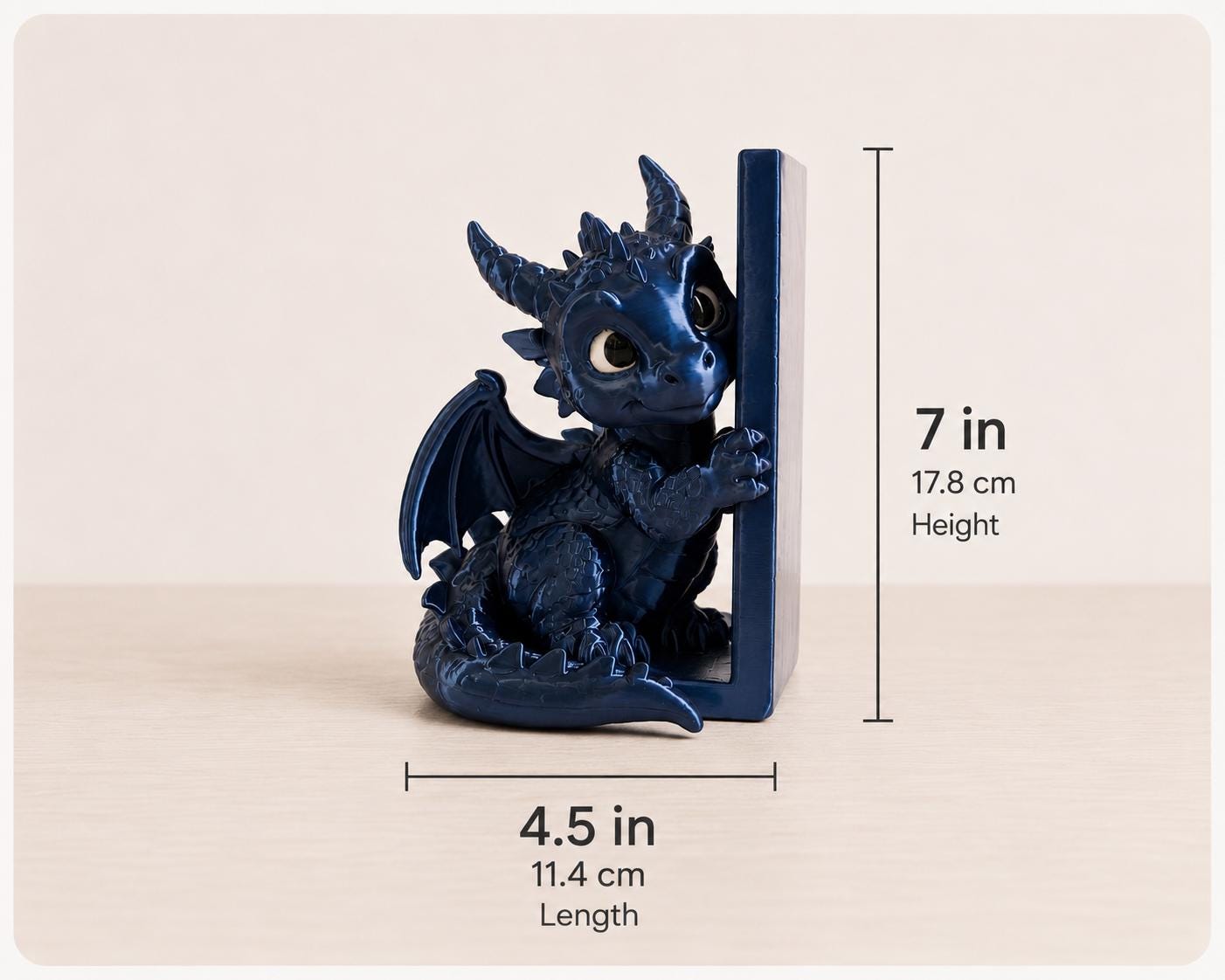 Dragon Bookend – Cute Navy Blue 3D Printed Fantasy Bookshelf Decor, Dragon Book Holder, Gothic Desk Shelf Organizer, Fantasy Gift