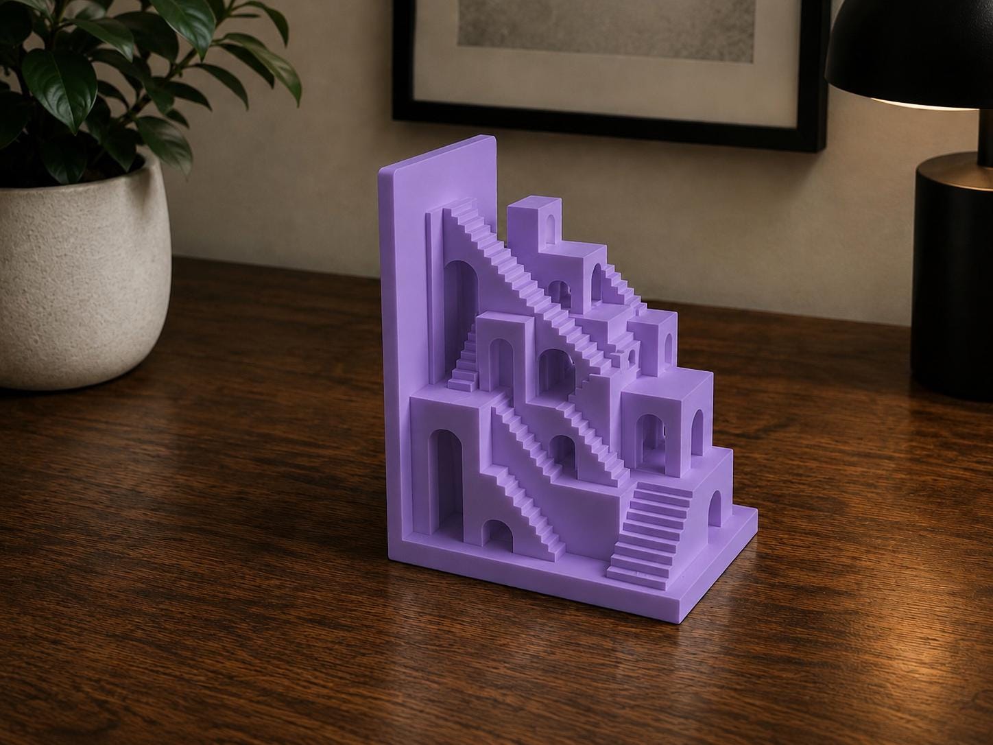 Surreal Staircase Bookend, Architectural Book Holder, Modern Geometric Shelf Decor, Unique Gift for Book Lovers, 3D Printed Bookend