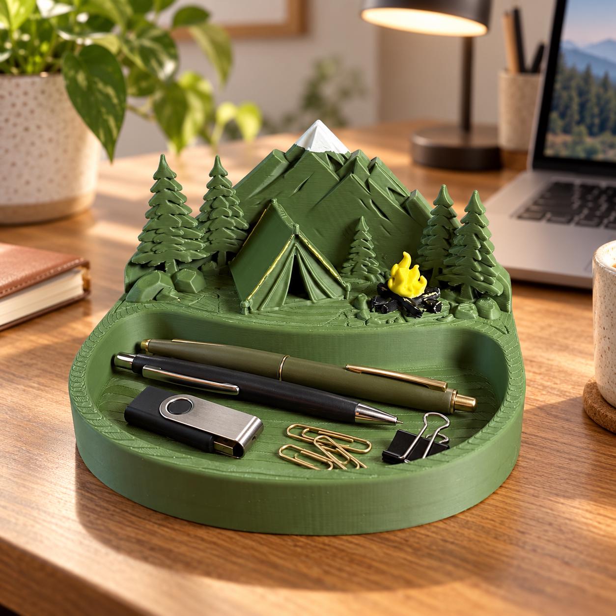 Camping Catch All Tray, Mountain Desk Organizer, Hiking Gift, Cabin Decor, Key Holder, 3D Printed Valet Tray, Outdoor Lover Gift