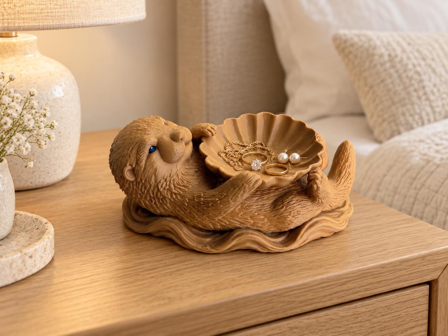 Otter Jewelry Tray with Shell Bowl, Cute 3d Printed Ring Dish, Entryway Key Holder, Coastal Decor, Otter Lover Gift
