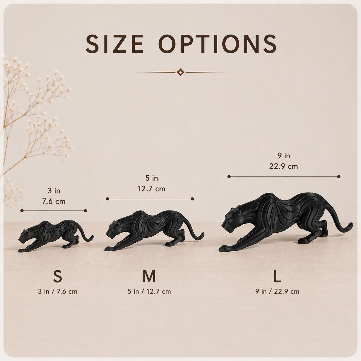 Matte Black Panther Sculpture, Modern Stalking Big Cat Statue, 3D Printed Decor