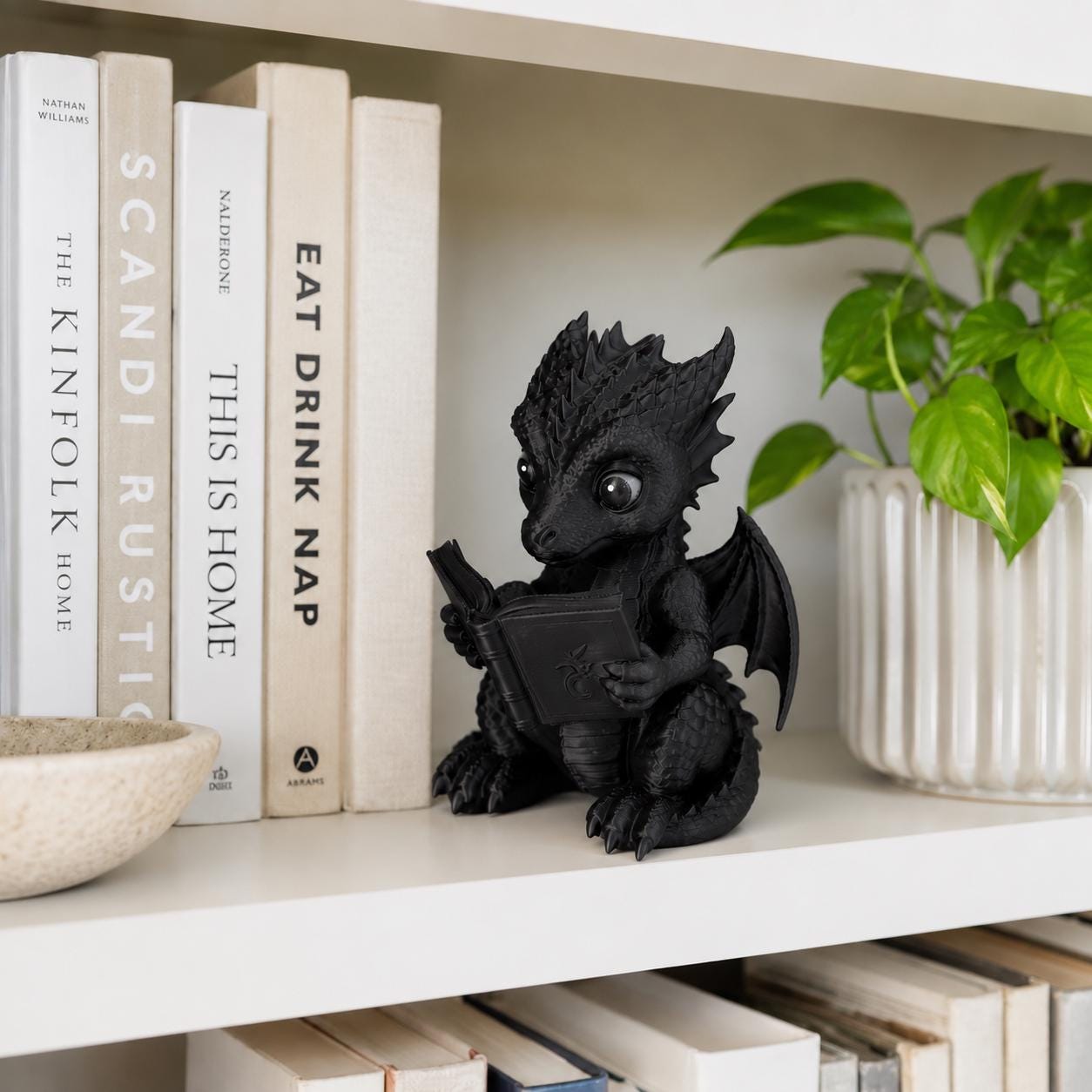 Cute Reading Dragon Figurine, Book Lover Dragon Decor, Fantasy Bookshelf Decor, Dragon Reading Book Statue, Gift for Book Lovers