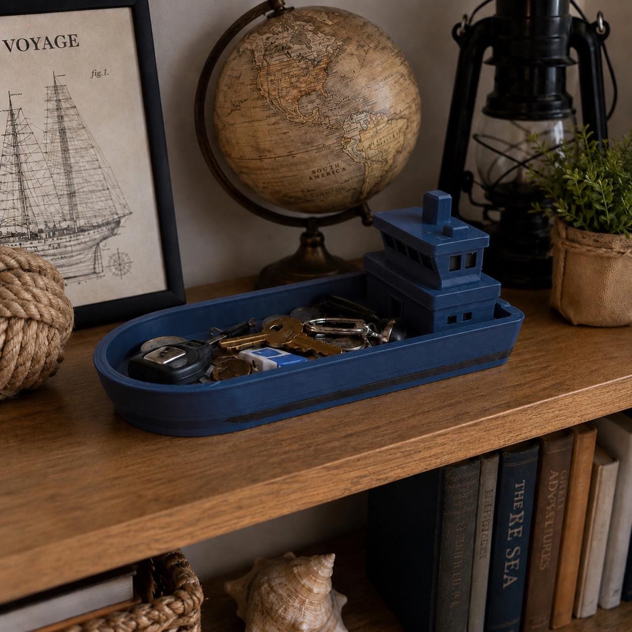 Boat Catchall Tray,  3d Printed Nautical Key Holder, Ship-Shaped Organizer, Coastal Home Decor, Entryway Coin Dish