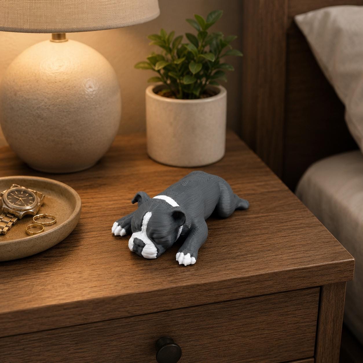 Sleeping Pit Bull Dog Figurine, Pitbull Desk Buddy, Cute Dog Lover Gift, 3D Printed Puppy Decor