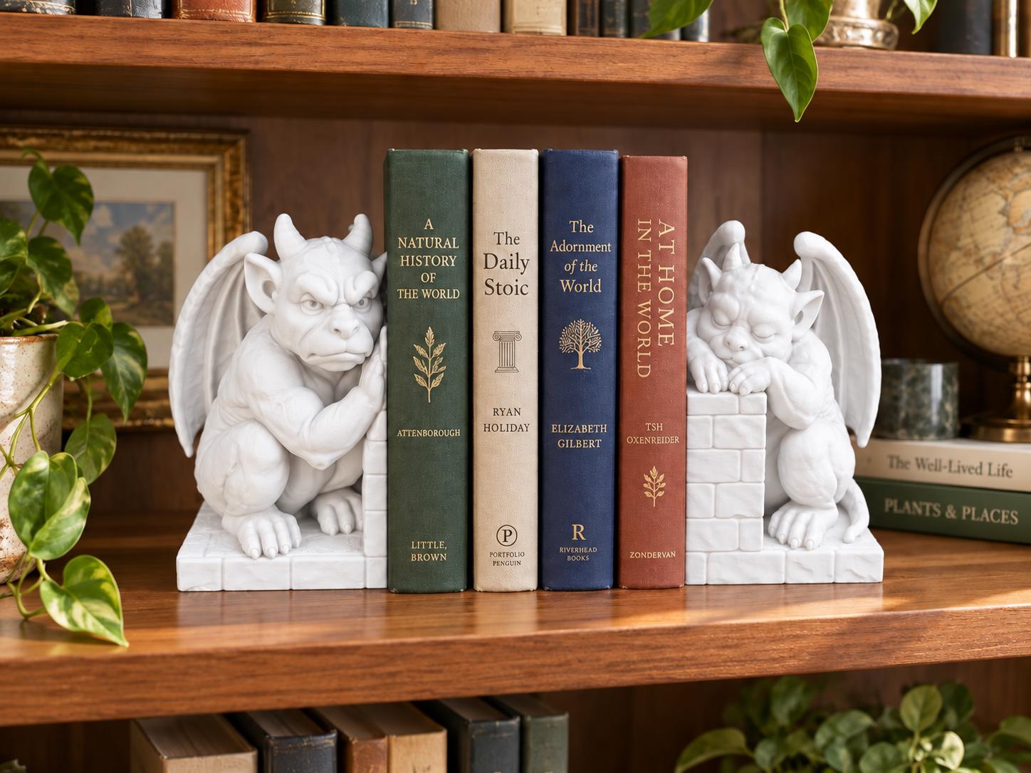Gargoyle Bookends, 3D Printed Gothic Bookshelf Decor, Sleeping & Watchful Guardians, Fantasy Book Lover Gift