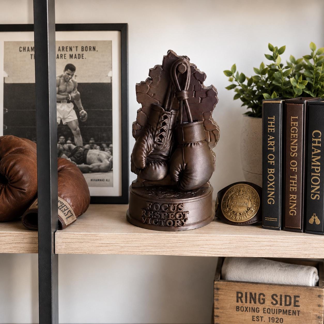 Boxing Gloves Statue, Boxer Gift, Martial Arts Decor, Motivational Trophy, Sports Room Decor, Boxing Coach Gift, Fighter Gift