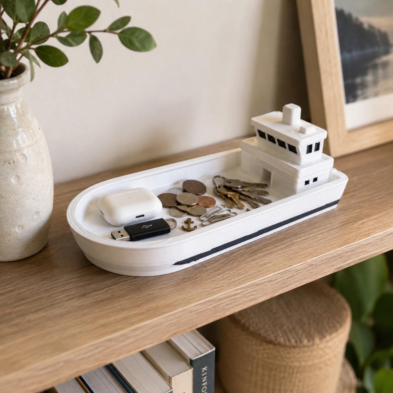 Boat Catchall Tray,  3d Printed Nautical Key Holder, Ship-Shaped Organizer, Coastal Home Decor, Entryway Coin Dish