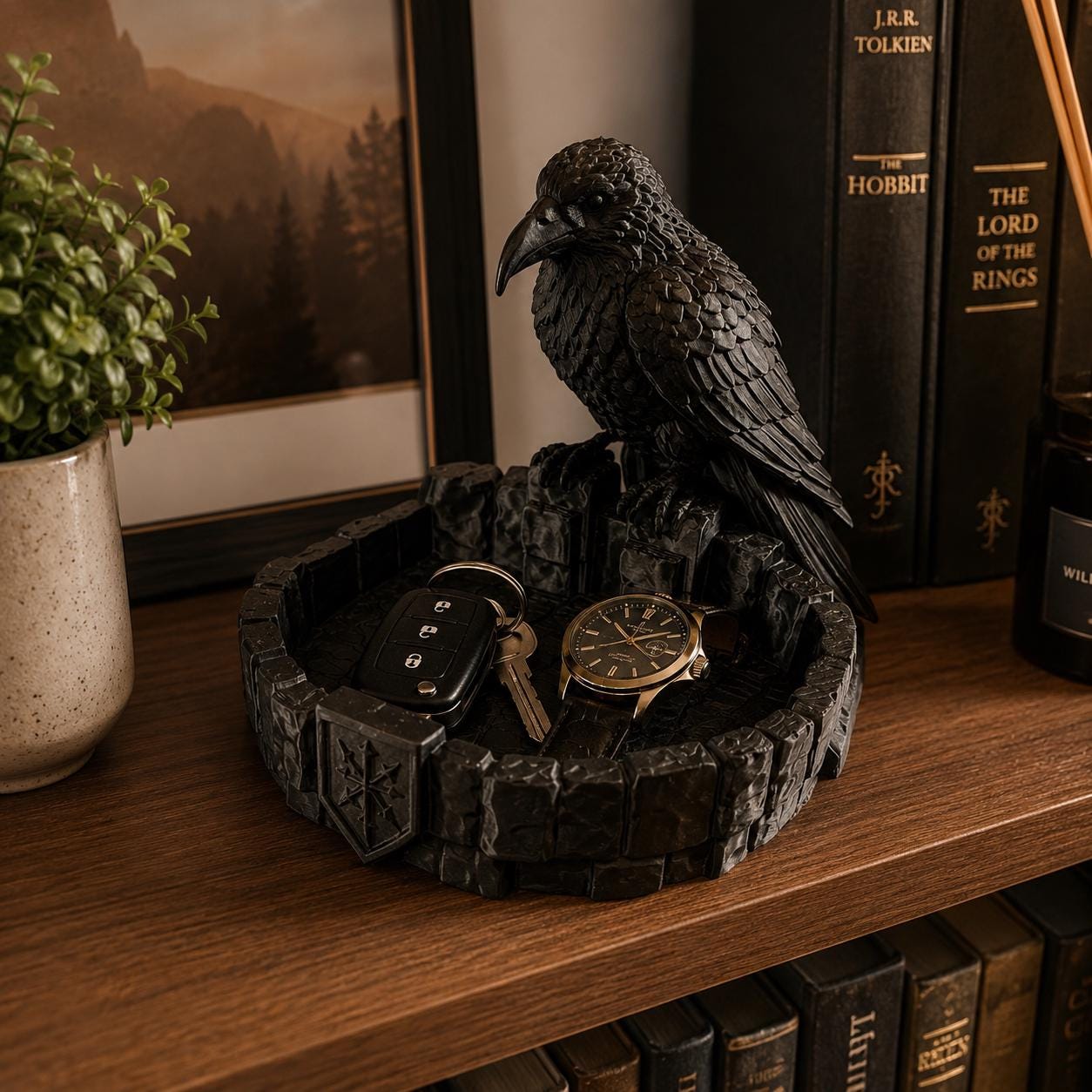 Raven Catchall Tray, Gothic Nightstand Organizer, Crow Key Bowl, Jewelry Holder, 3d Printed Entryway Decor
