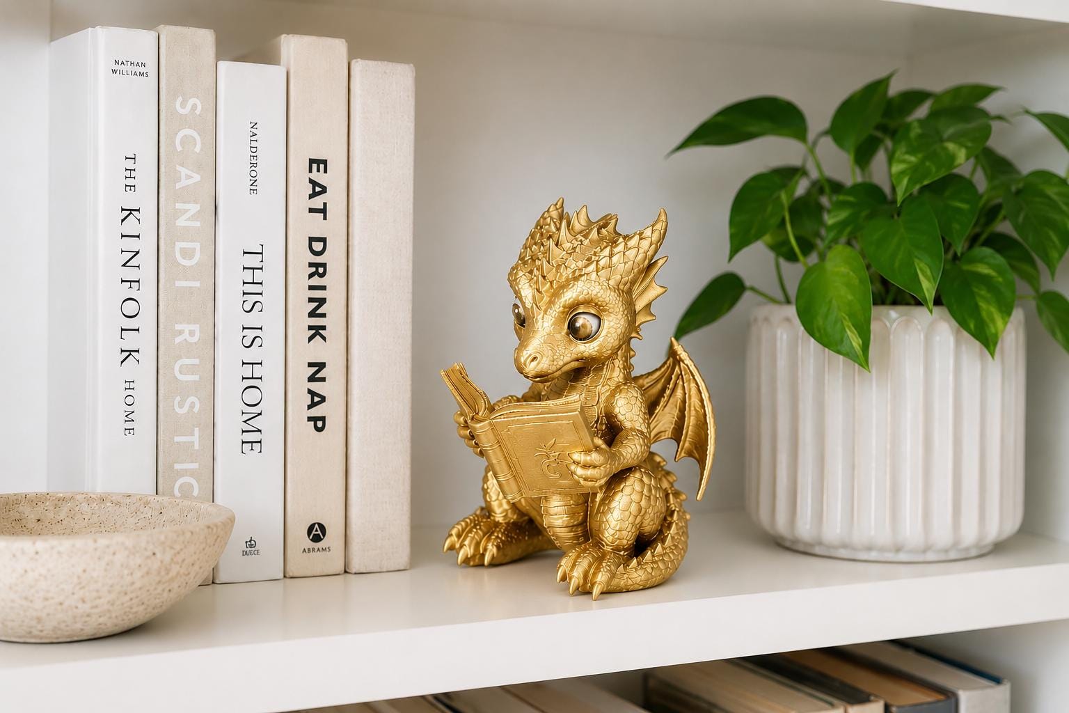 Cute Reading Dragon Figurine, Book Lover Dragon Decor, Fantasy Bookshelf Decor, Dragon Reading Book Statue, Gift for Book Lovers