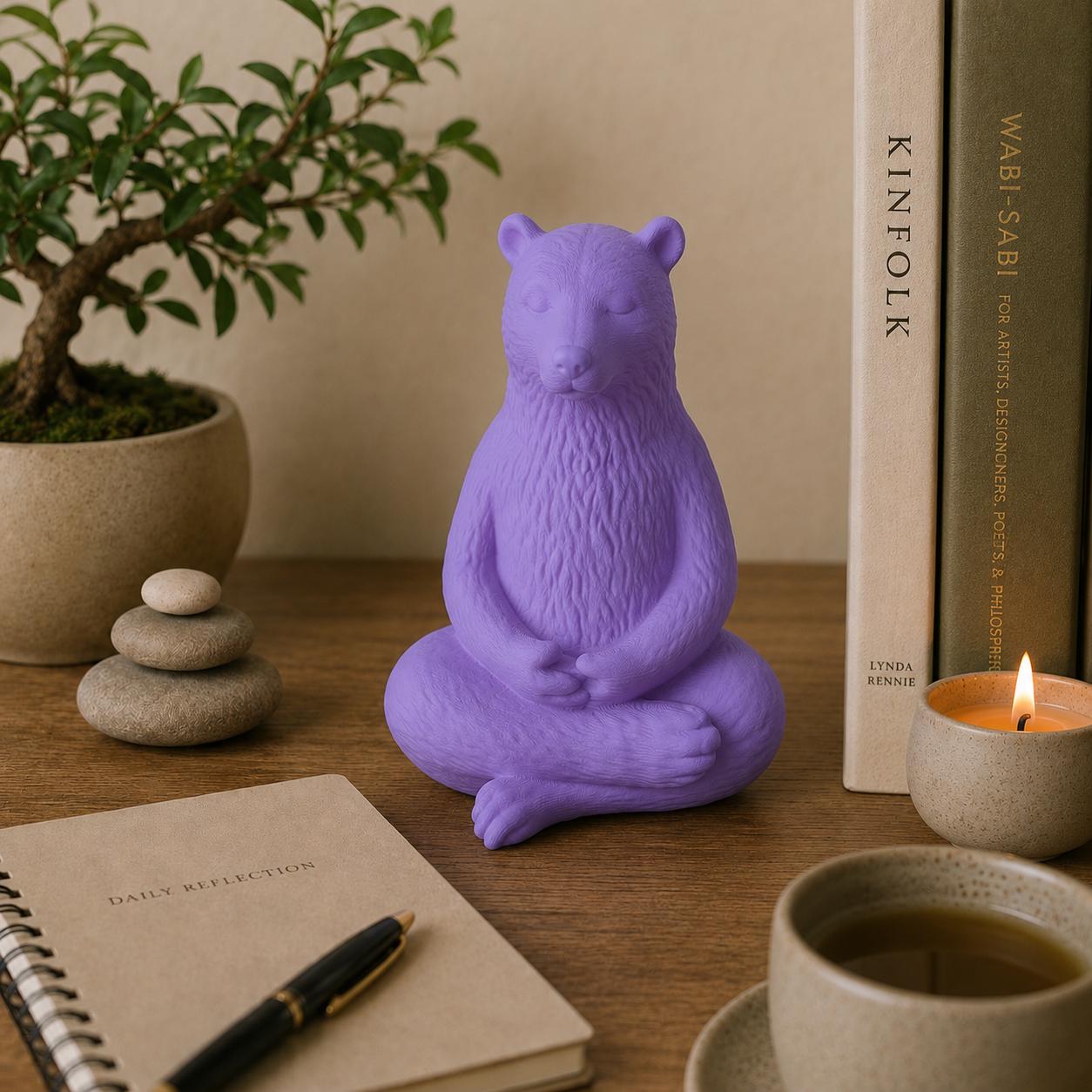 Zen Bear Statue, Meditation Bear Decor, Yoga Bear Figurine, Minimalist Shelf Decor, Zen Home Decor, Mindfulness Gift, 3D Printed Bear