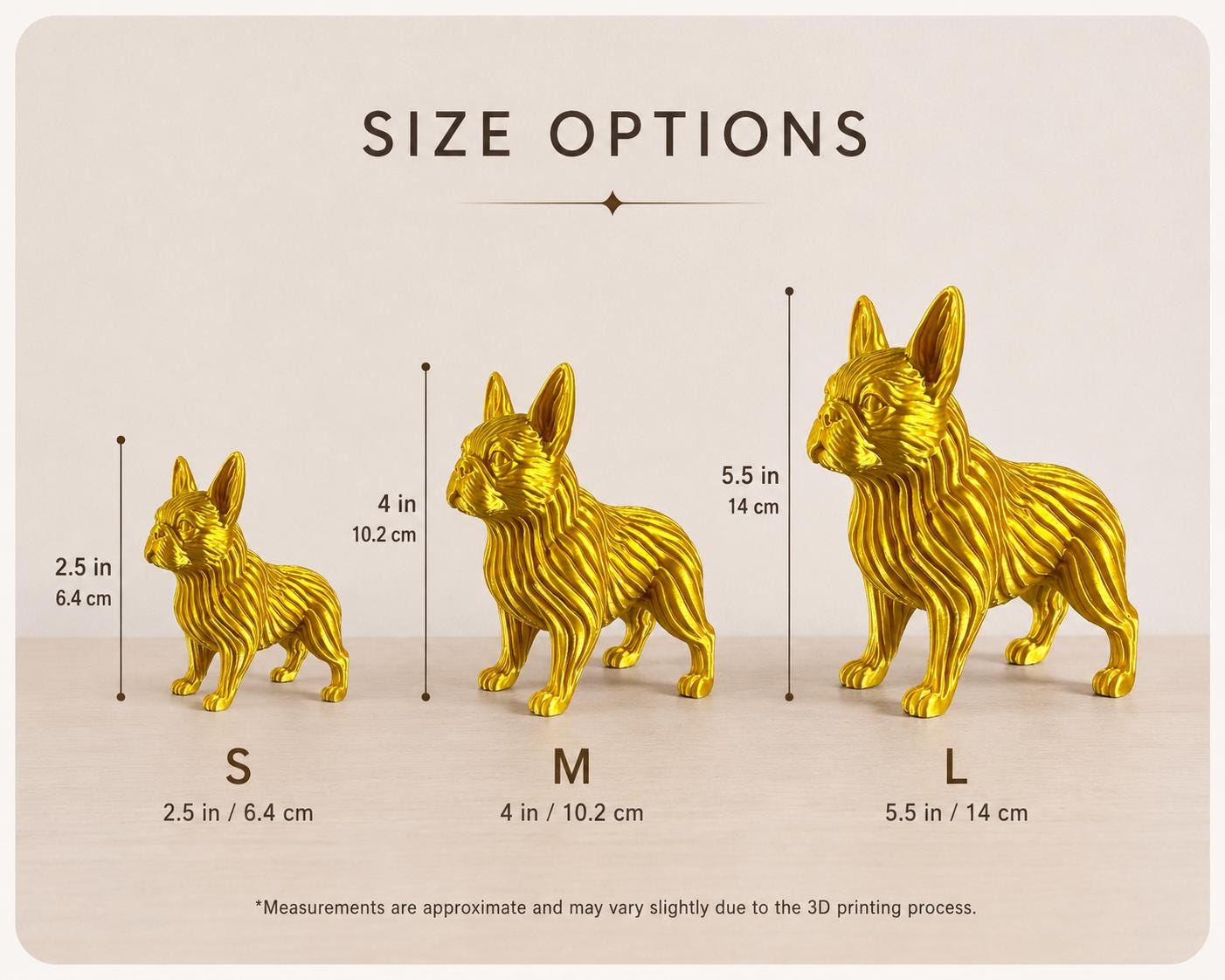 3D Printed French Bulldog Figurine, Modern Dog Statue, Desk Decor, Gold Black