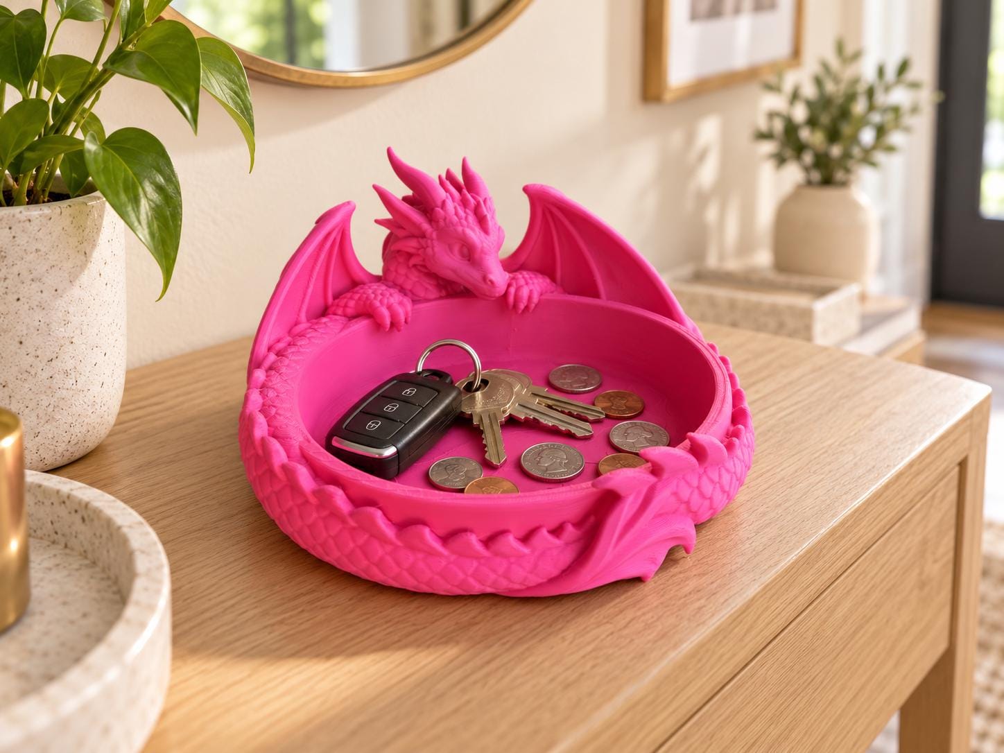 Dragon Trinket Dish with Wings, 3D Printed Jewelry Bowl, Ring and Key Holder, Fantasy Desk Decor