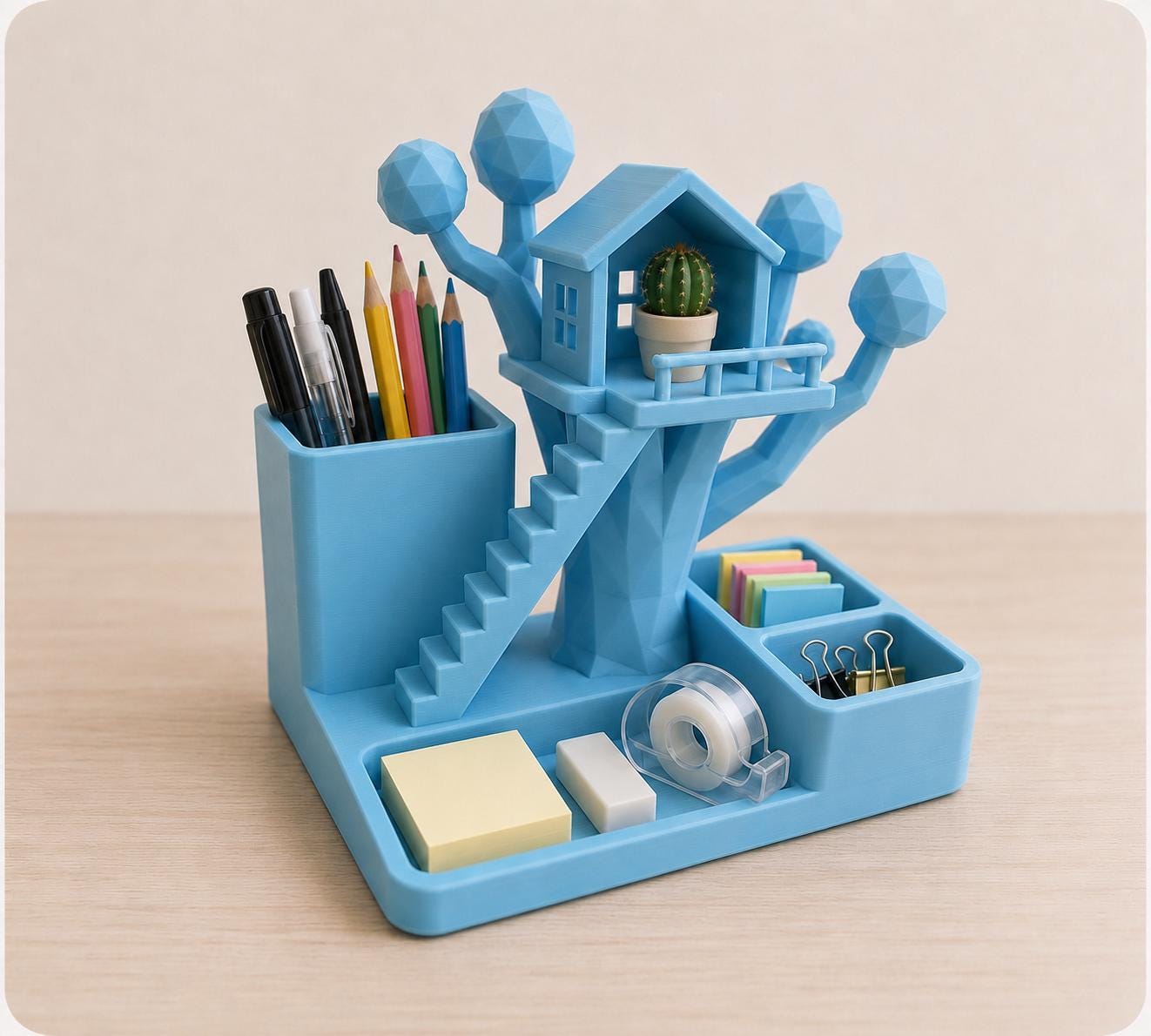 3D Printed Treehouse Desk Organizer, Pen Holder, Office Accessories Storage