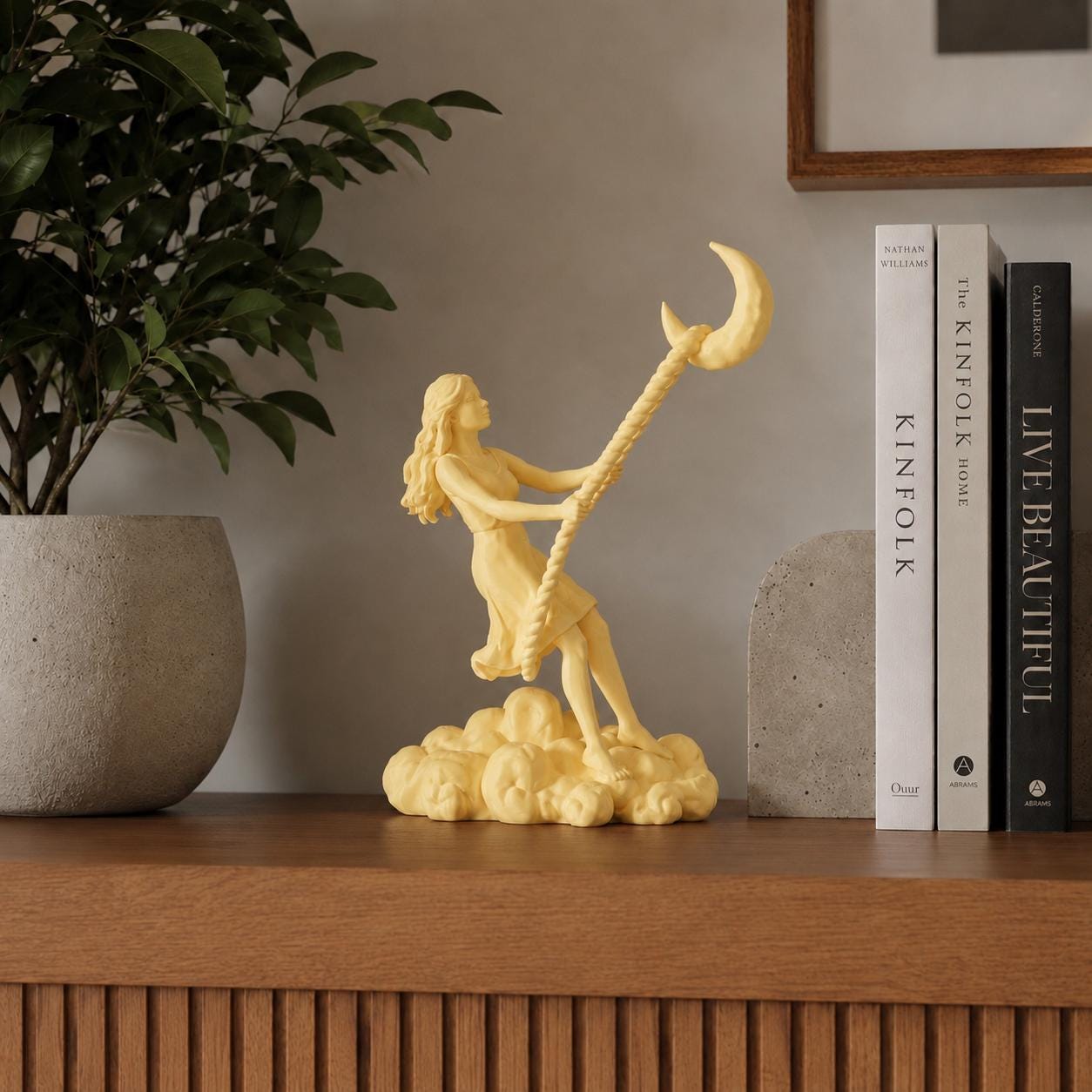 Moon Swing Girl Figurine, Celestial Moon Decor, Crescent Moon Statue, 3D Printed Shelf Decor, Fantasy Home Decor, Gift for Her