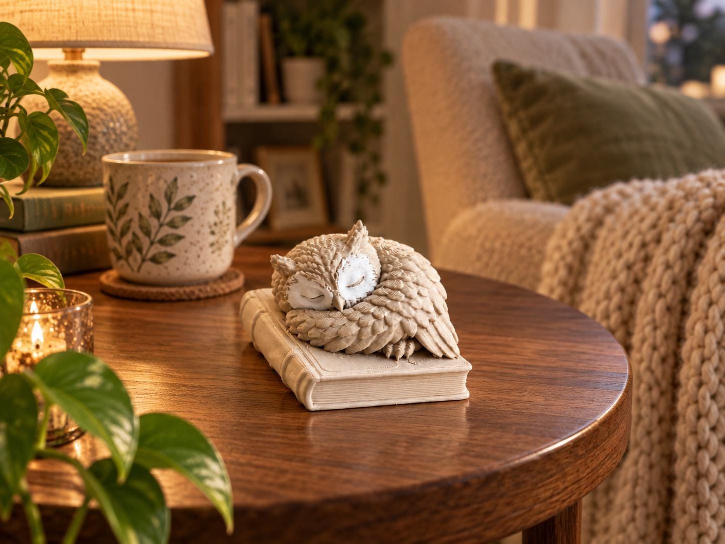 Sleeping Owl on Book Figurine, 3d Printed Cozy Bookshelf Decor, Book Lover Gift, Woodland Owl Statue, Reading Nook Decoration