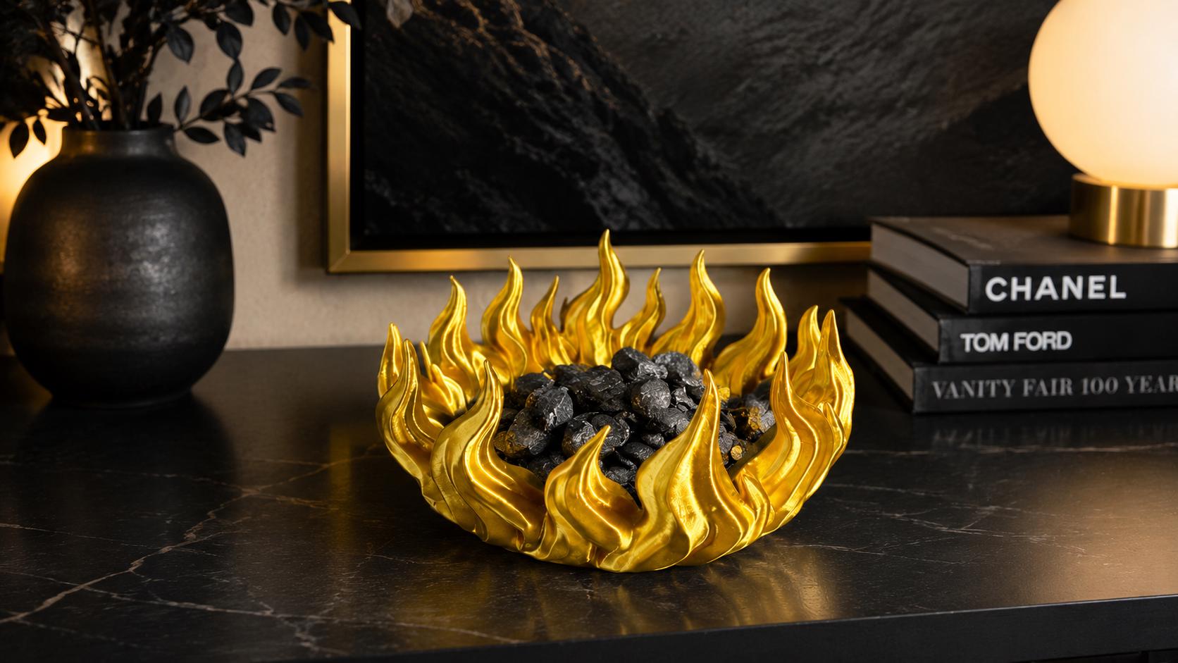Flame Catchall Tray, Fire Ring Desk Organizer, 3D Printed Coin Dish, Fantasy Decor
