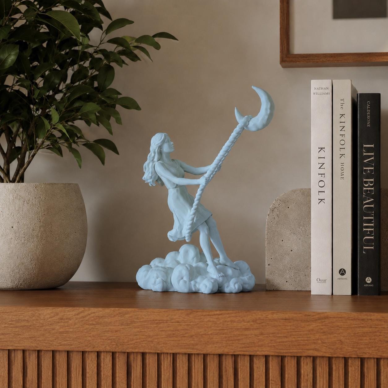 Moon Swing Girl Figurine, Celestial Moon Decor, Crescent Moon Statue, 3D Printed Shelf Decor, Fantasy Home Decor, Gift for Her