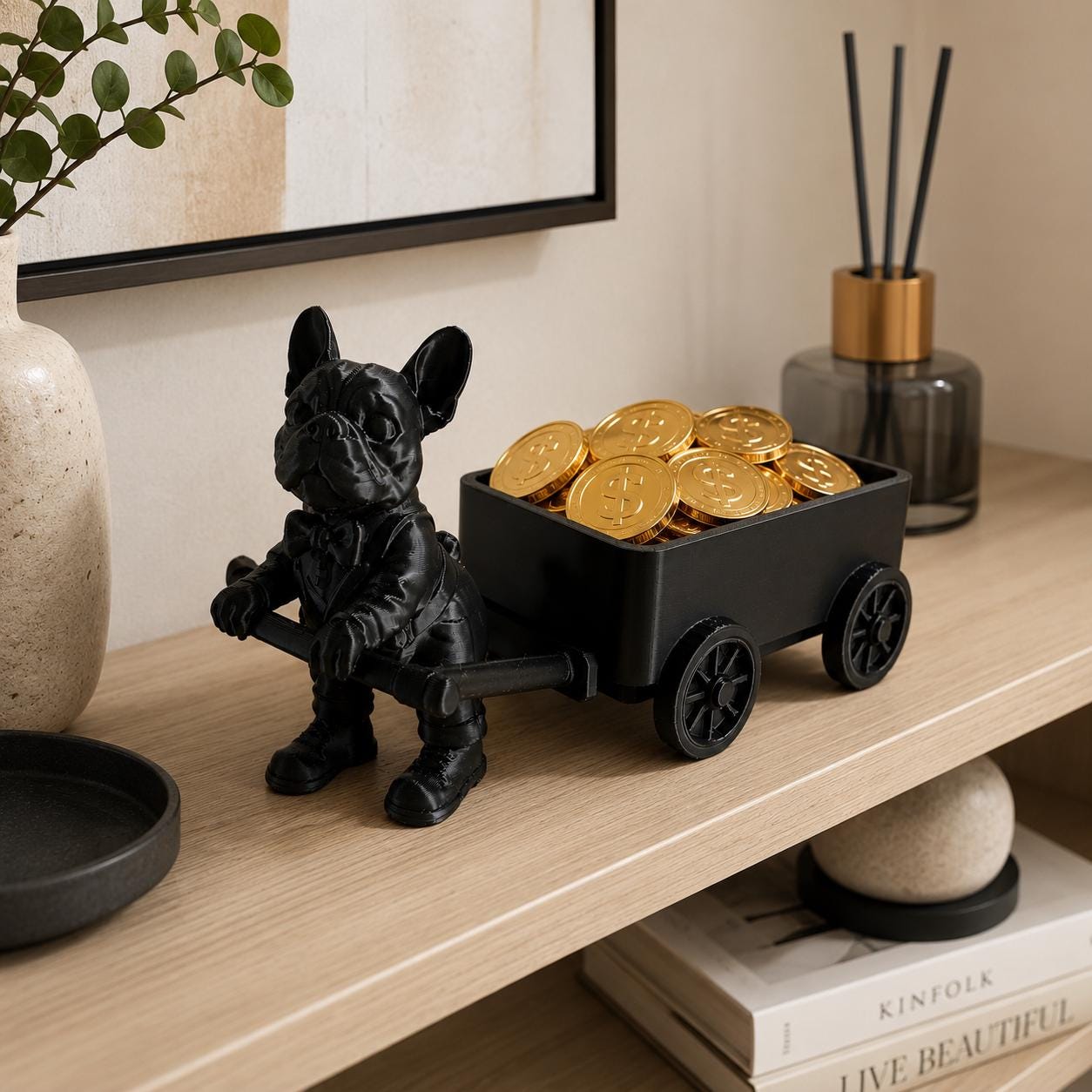 3D Printed French Bulldog Candy Cart, Dog Valet Tray, Desk Organizer, Home Decor