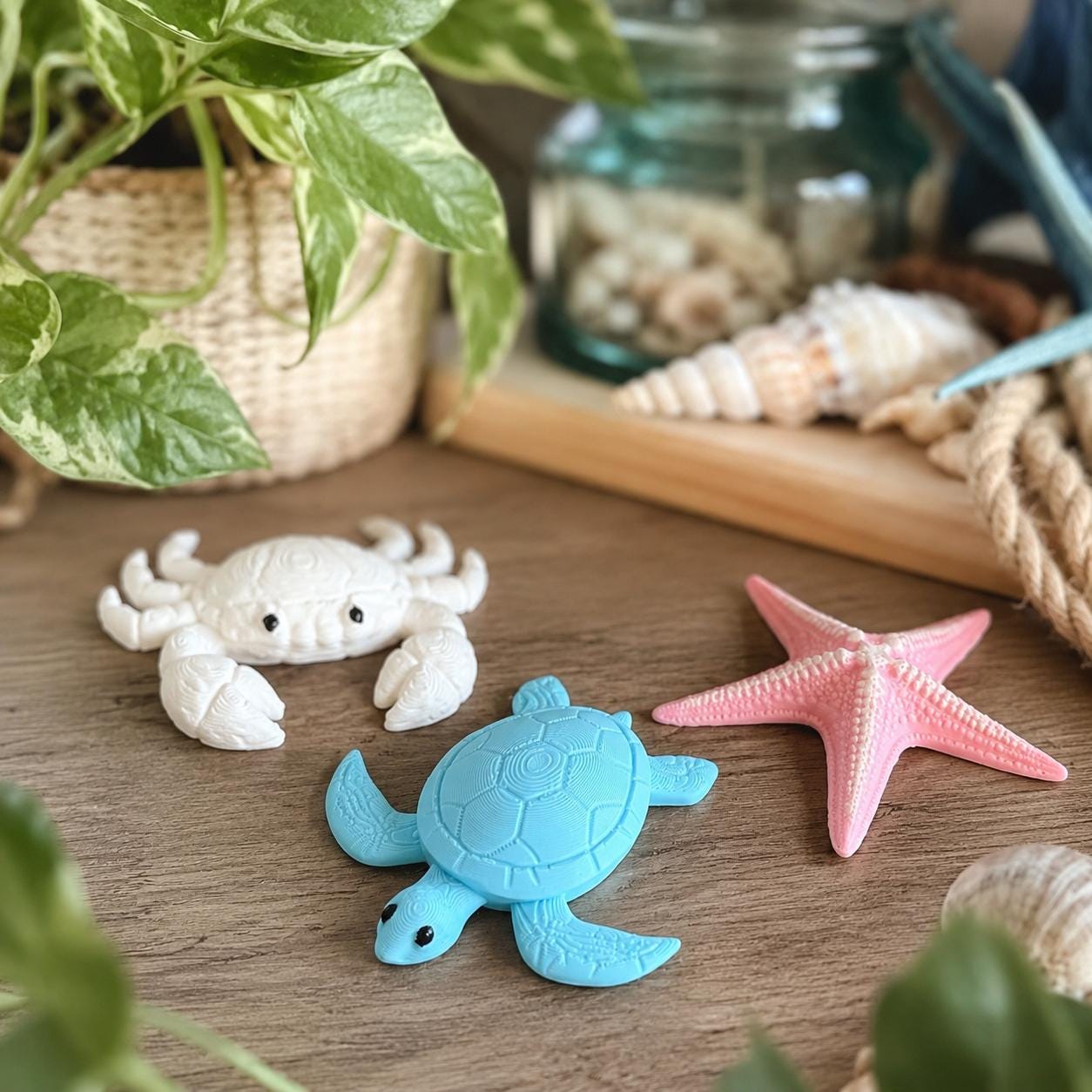 Sea Turtle, Crab & Starfish Wall Decor Set, Coastal Wall Art, Beach Decor, Ocean Nursery Decor, 3D Printed Marine Animal Set, Nautical Home