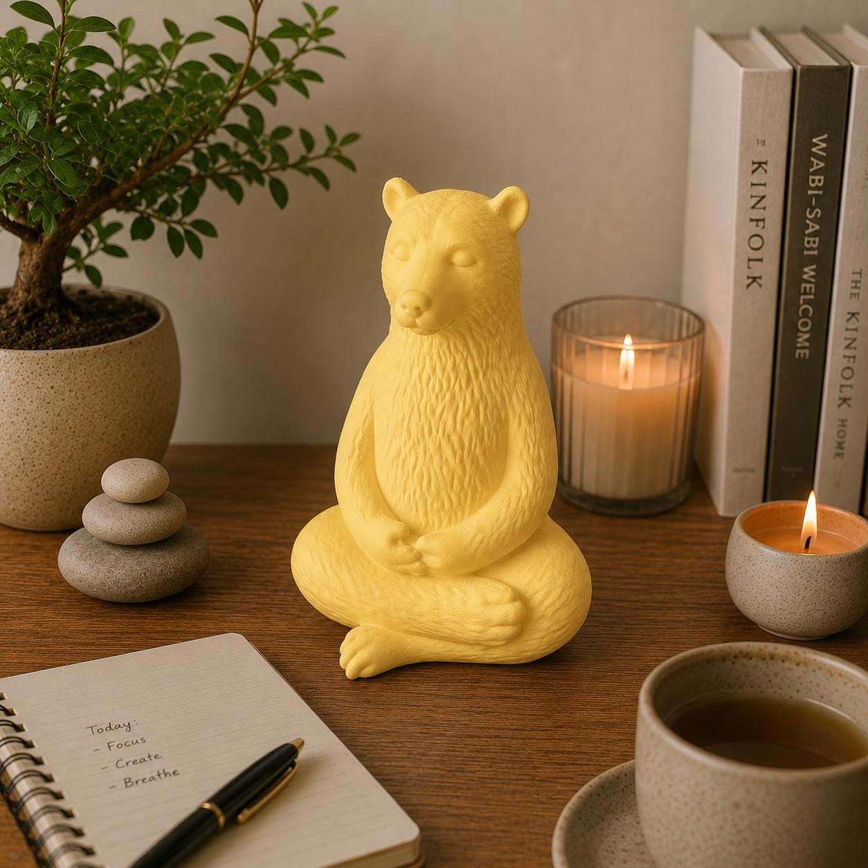 Zen Bear Statue, Meditation Bear Decor, Yoga Bear Figurine, Minimalist Shelf Decor, Zen Home Decor, Mindfulness Gift, 3D Printed Bear