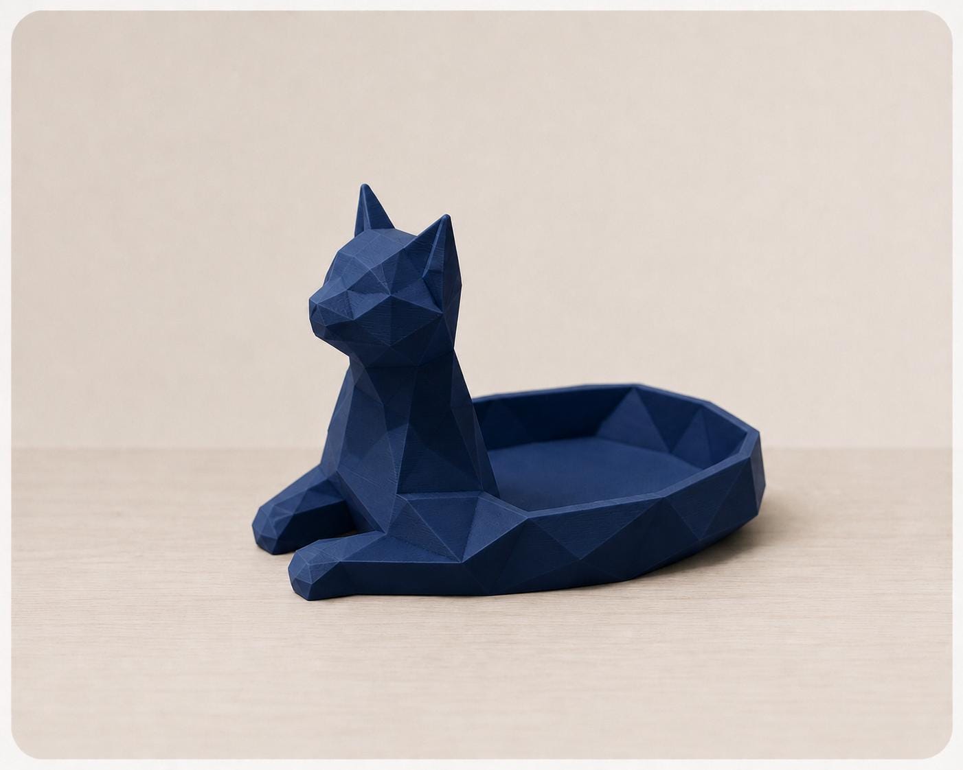 Geometric Low-Poly Cat Jewelry Dish, 3D Printed Trinket Tray, Modern Decor