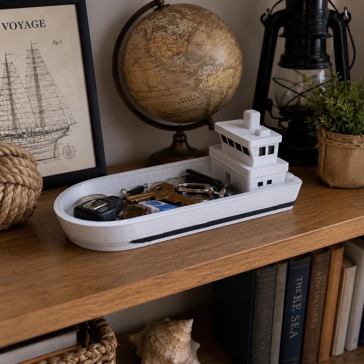 Boat Catchall Tray,  3d Printed Nautical Key Holder, Ship-Shaped Organizer, Coastal Home Decor, Entryway Coin Dish