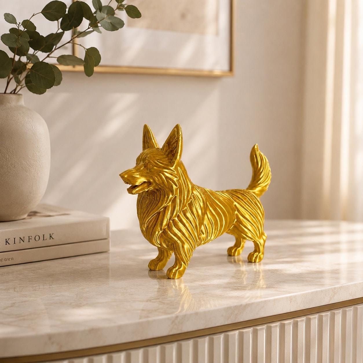 3D Printed Welsh Corgi Figurine, Modern Dog Sculpture, Pet Lover Shelf Decor