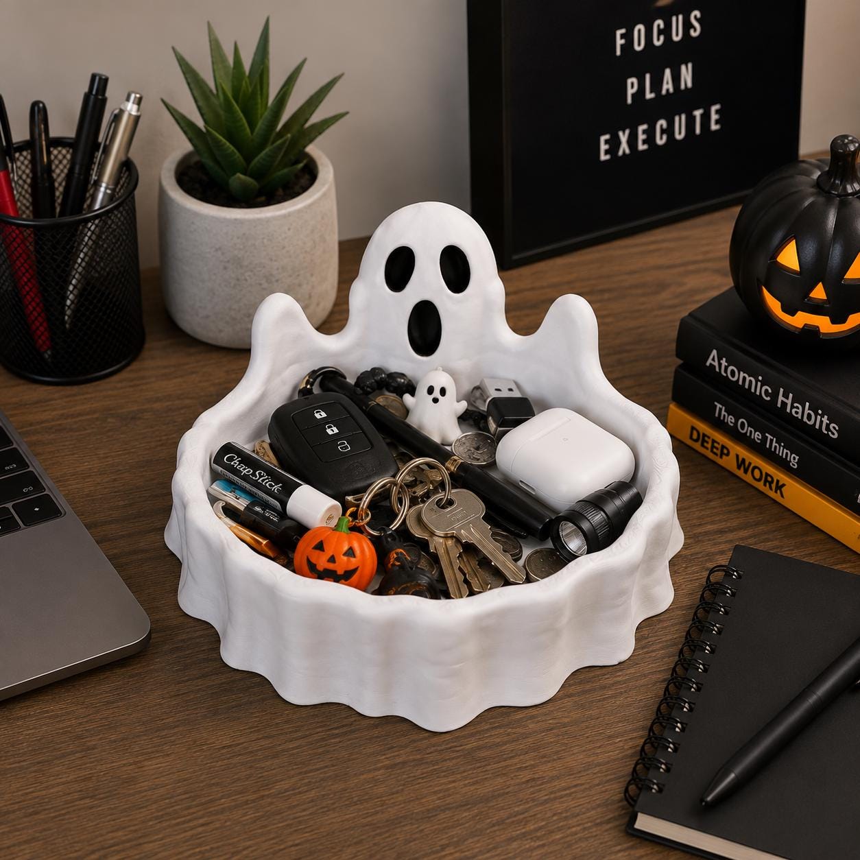 3D Printed Ghost Catch All Tray, Halloween Candy Bowl, Spooky Key Dish, Halloween Desk Organizer, Ghost Decor, Halloween Gift