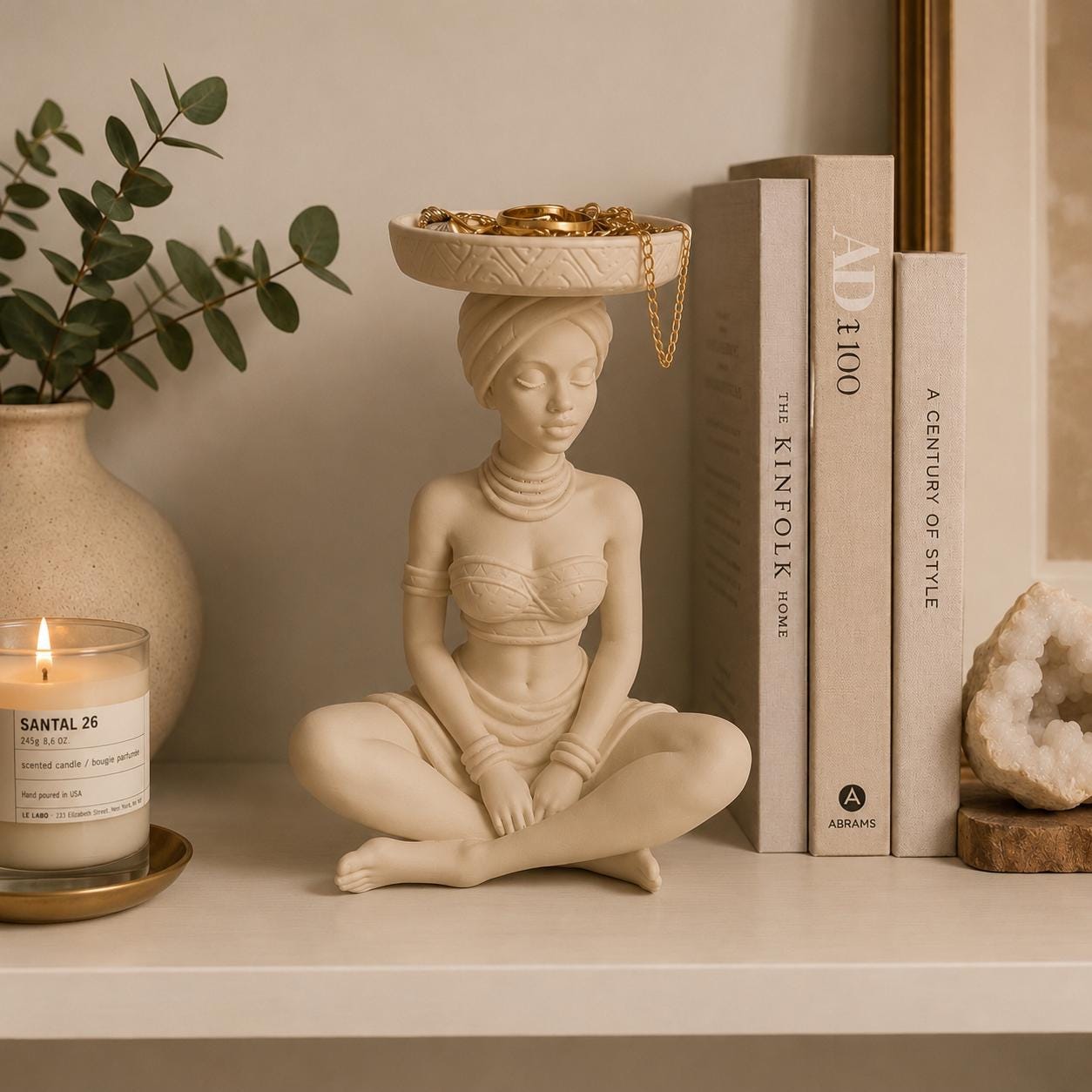 Jewelry Holder Statue, 3d Printed African Woman Decor, Ring Organizer, Vanity Tray, Jewelry Dish, Bedroom Shelf Decor, Gift for Women