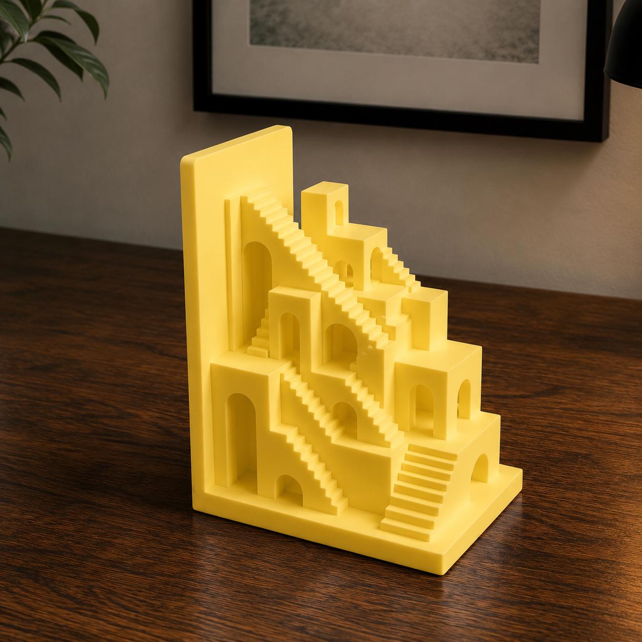 Surreal Staircase Bookend, Architectural Book Holder, Modern Geometric Shelf Decor, Unique Gift for Book Lovers, 3D Printed Bookend