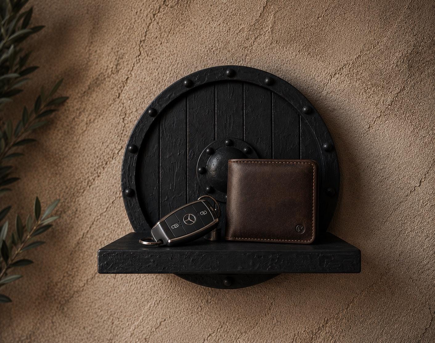 Viking Shield Mini Wall Shelf – 3D Printed Norse Round Organizer for Keys, Wallet